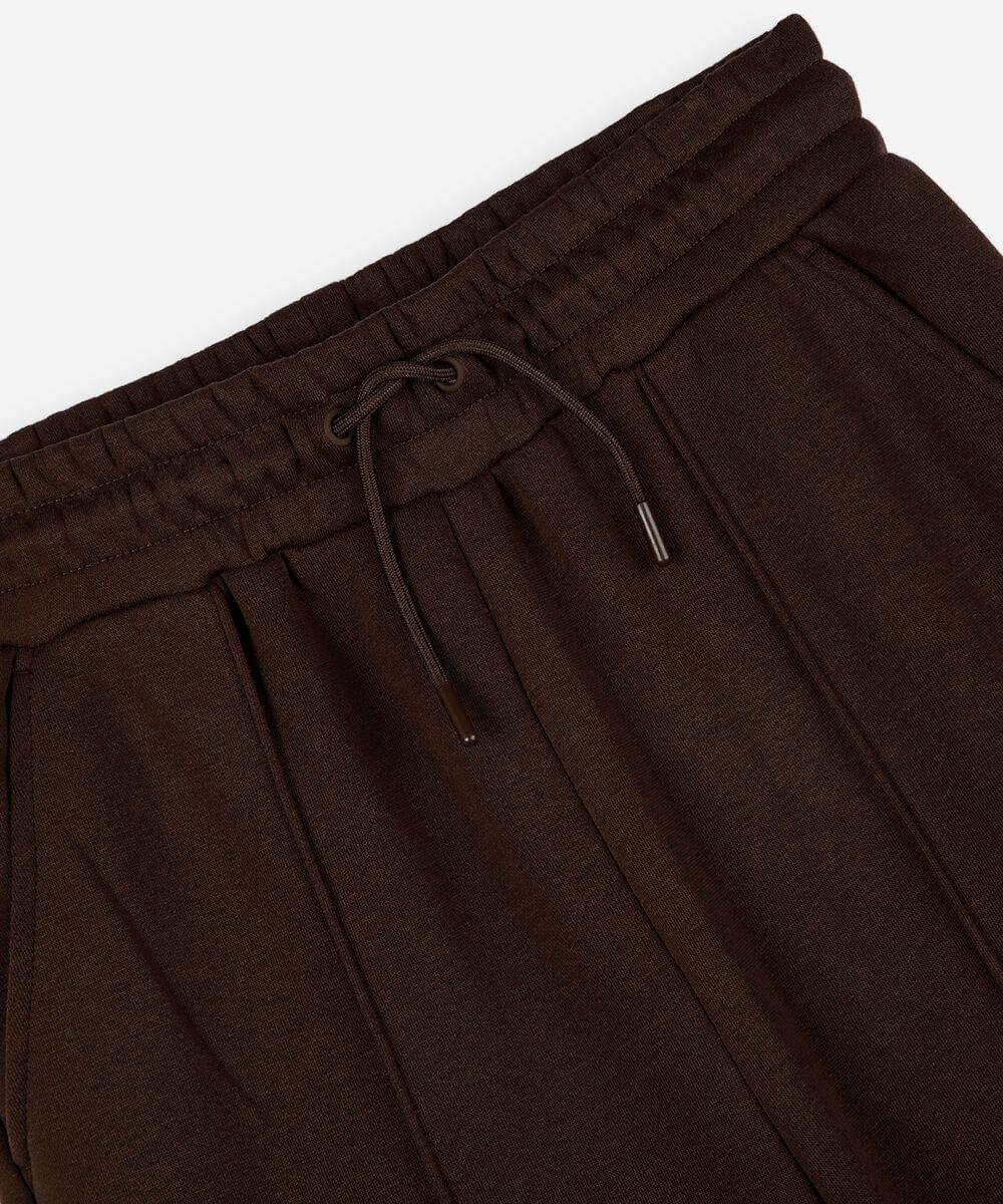 calça wide leg juvenil com nervuras cós elástico marrom