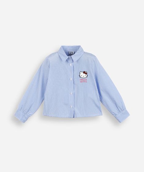camisa feminina manga longa listrada hello kitty azul