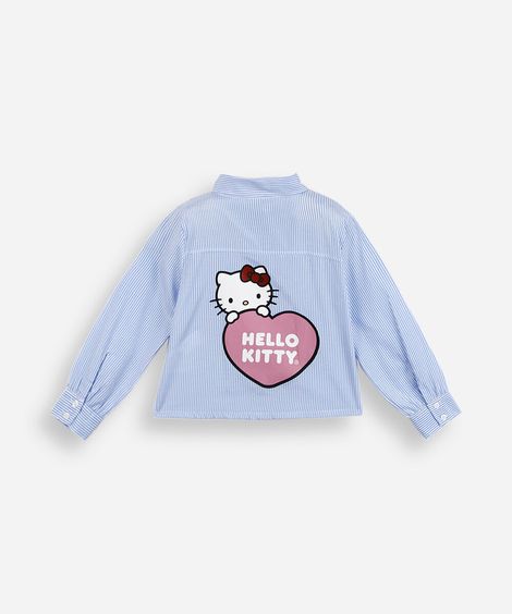 camisa feminina manga longa listrada hello kitty azul