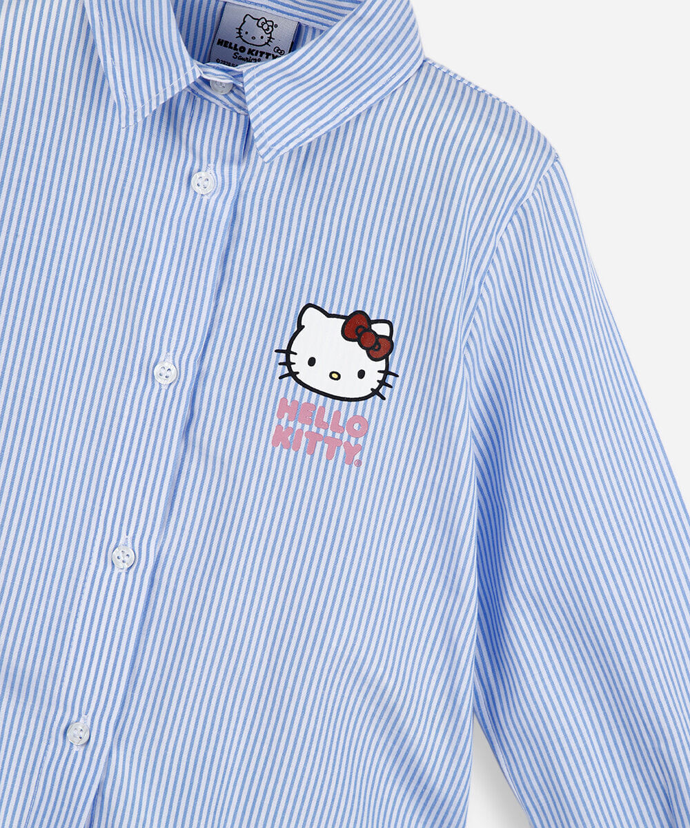 camisa feminina manga longa listrada hello kitty azul