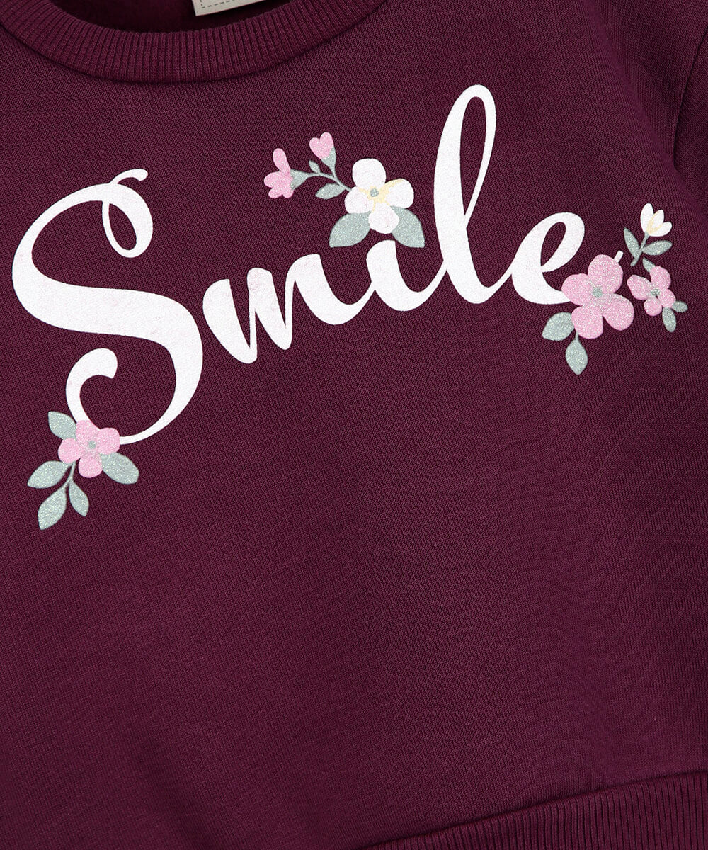 conjunto de moletom infantil smile vinho