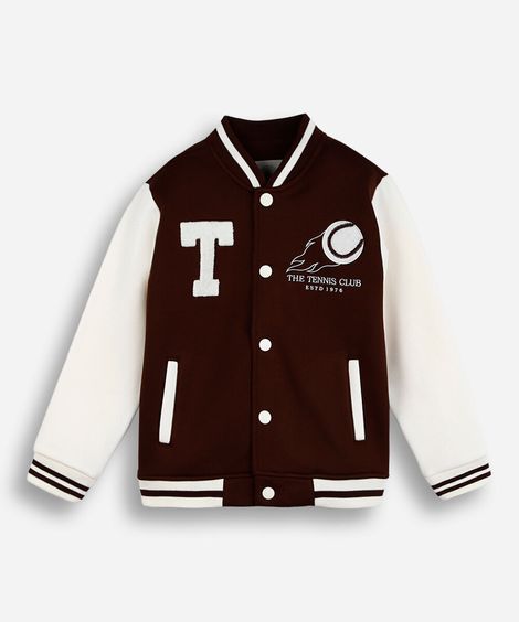 jaqueta bomber infantil de moletom tennis club marrom