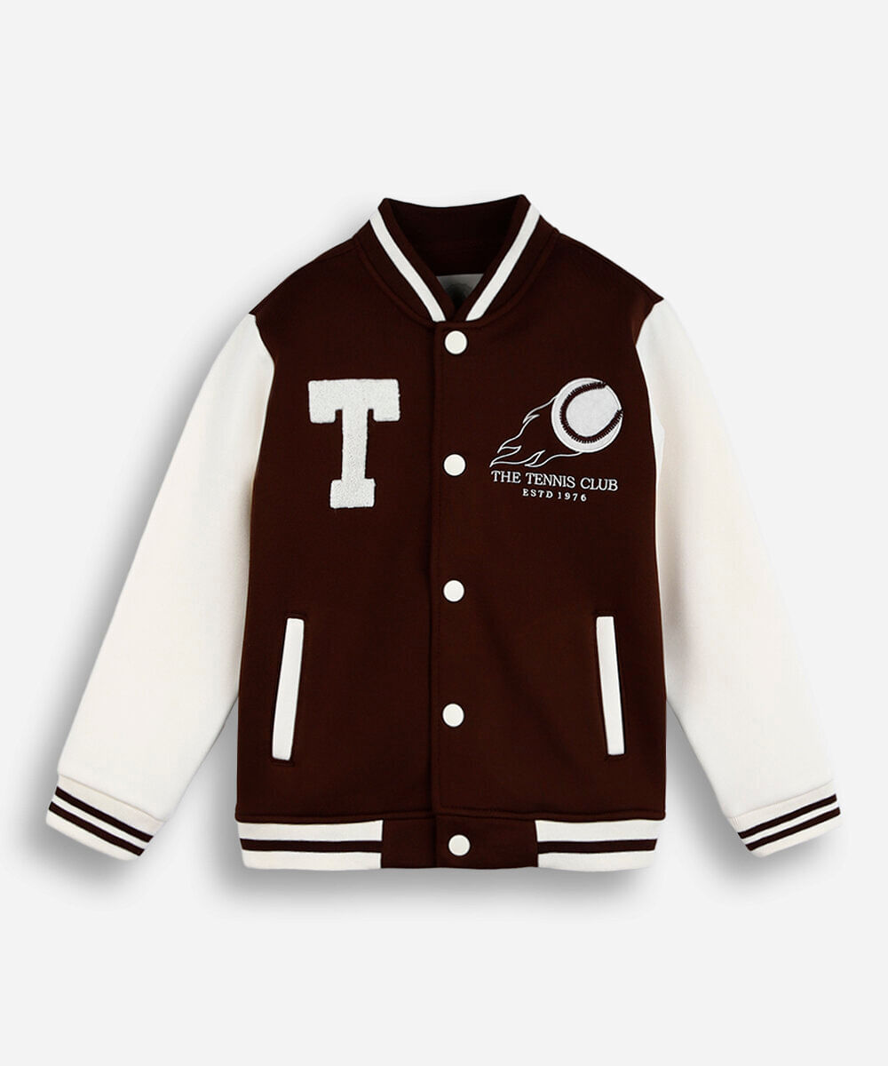 jaqueta bomber infantil de moletom tennis club marrom
