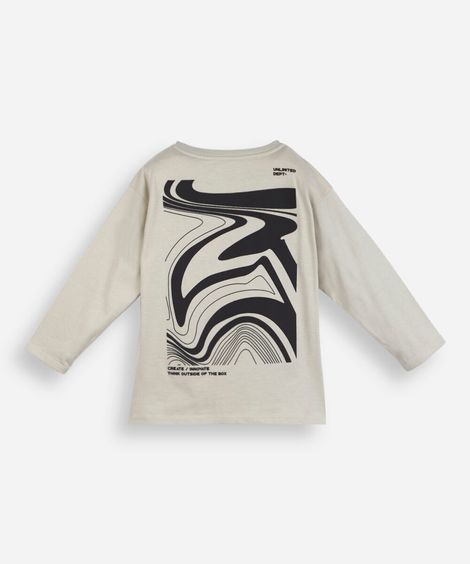 camiseta infantil manga longa oversized estampada bege