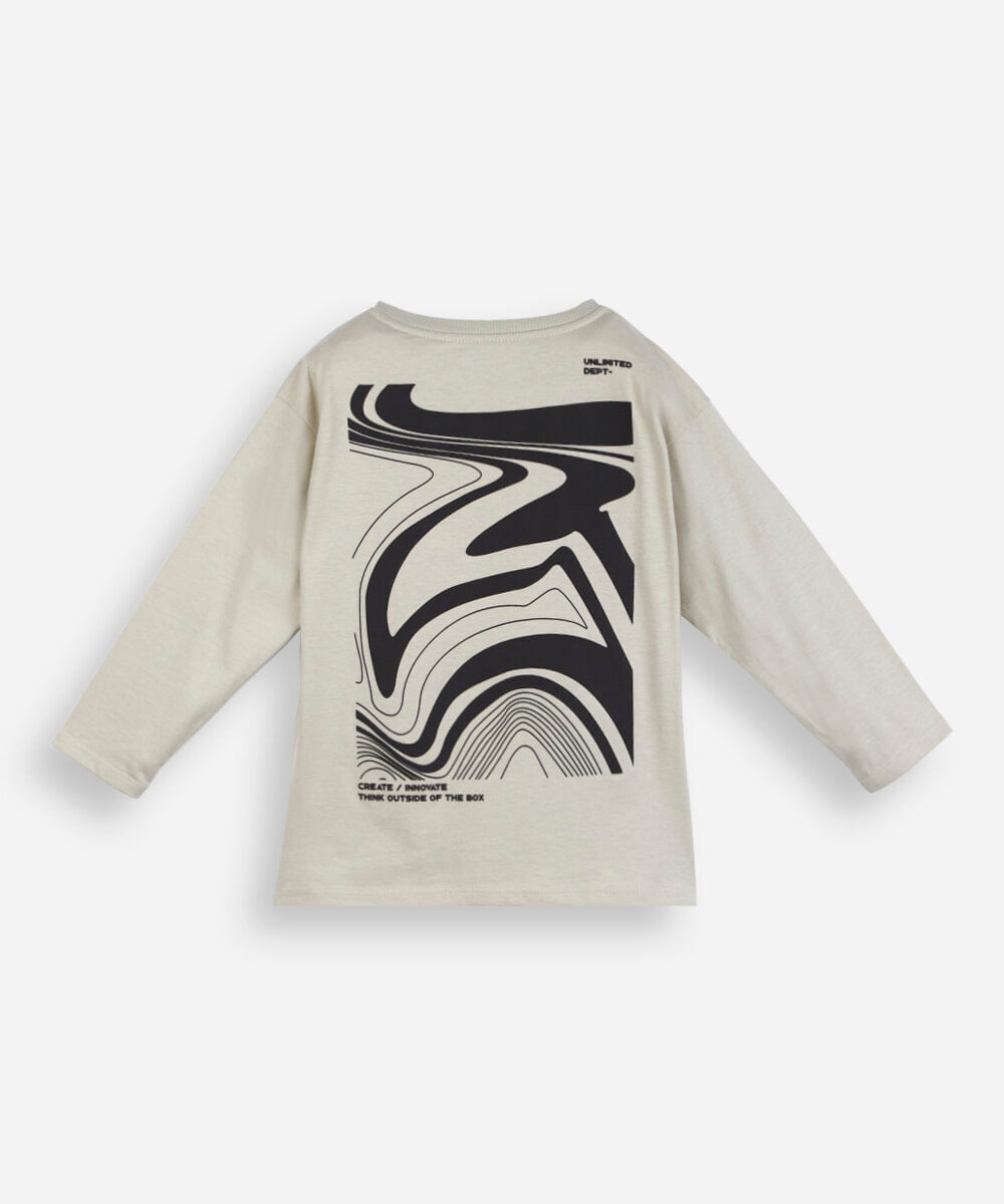 camiseta infantil manga longa oversized estampada bege
