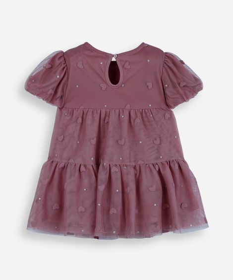 vestido infantil de tule puff corações rosa