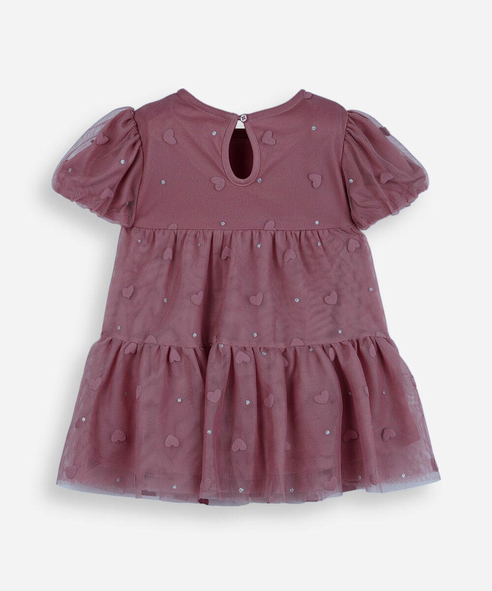 vestido infantil de tule puff corações rosa