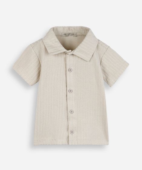 camisa infantil de malha texturizada bege