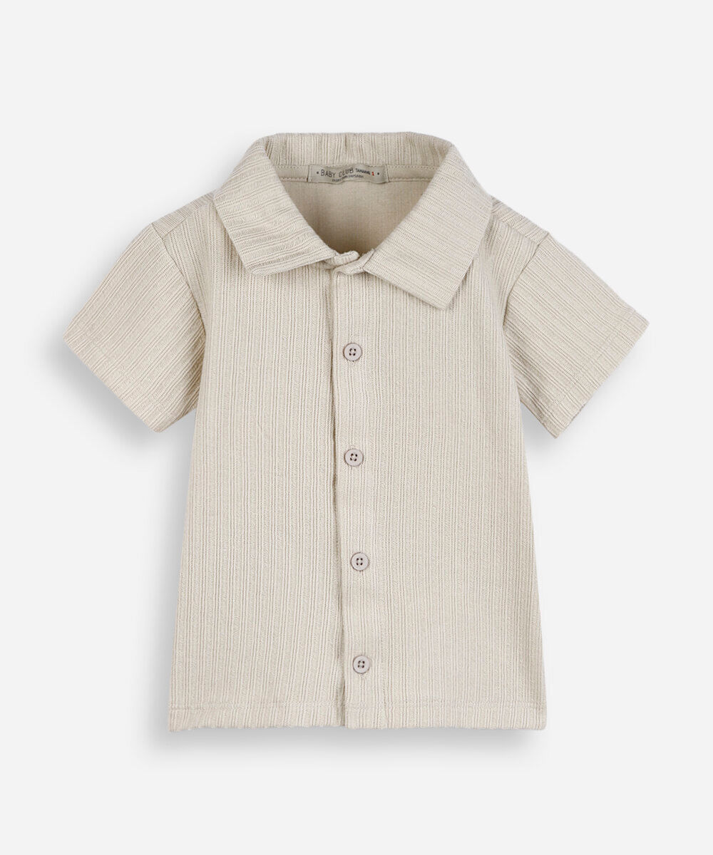 camisa infantil de malha texturizada bege