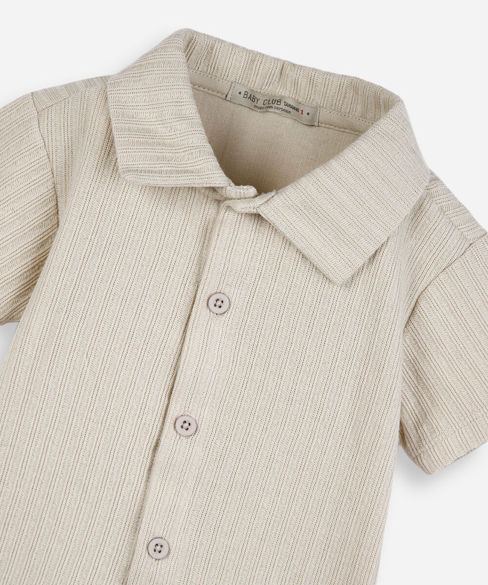 camisa infantil de malha texturizada bege
