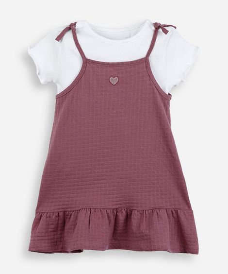 vestido infantil com blusa texturizado rosa