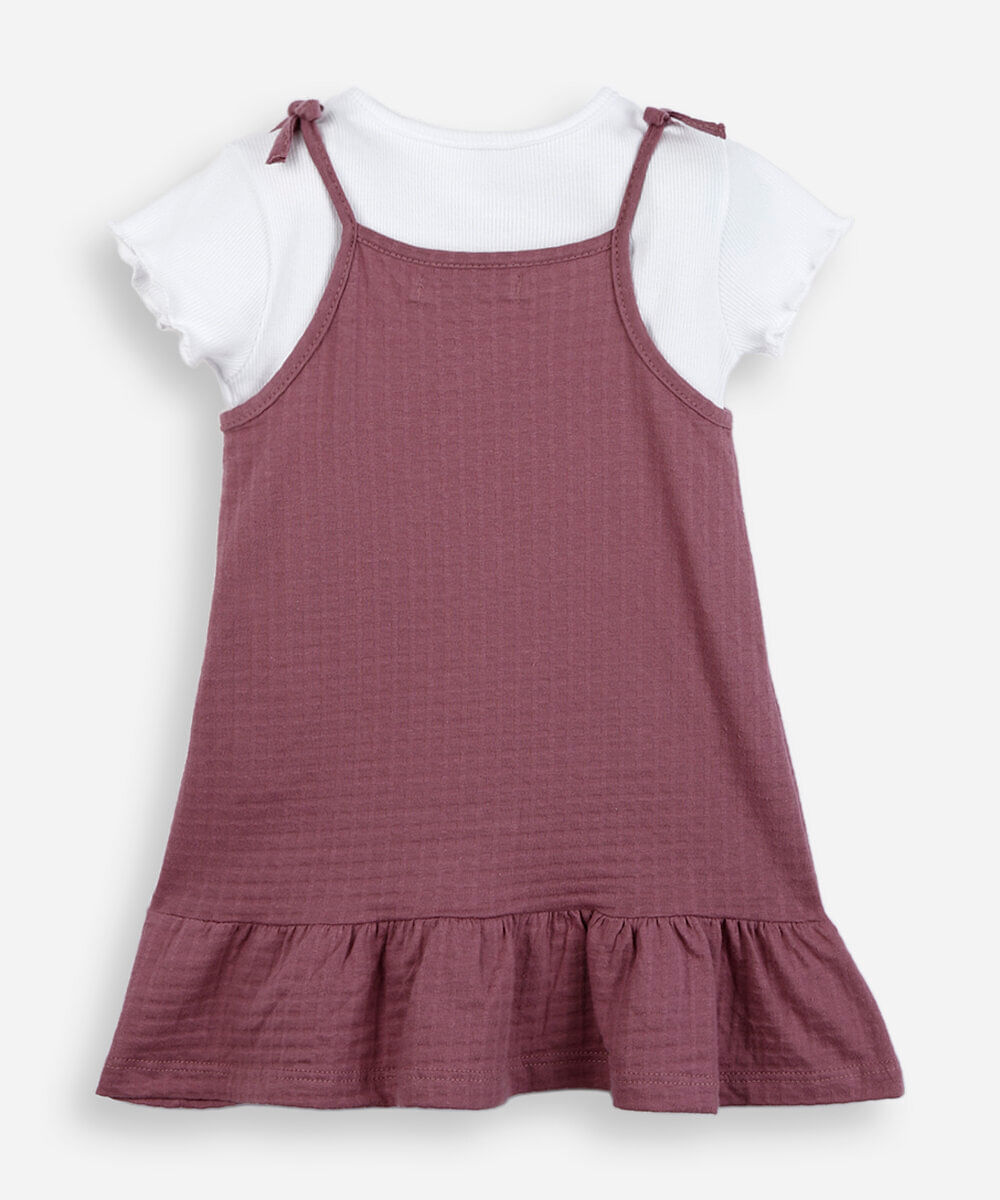 vestido infantil com blusa texturizado rosa