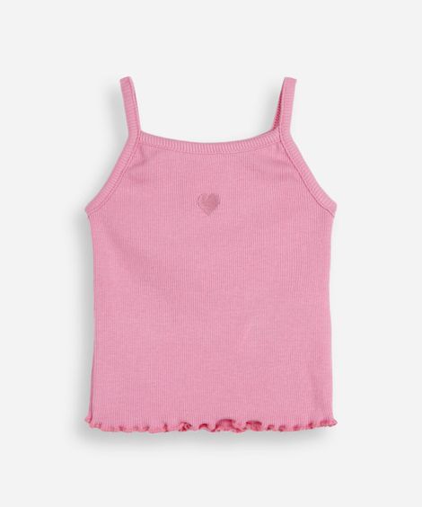 blusa de algodão infantil alça fina coração rosa