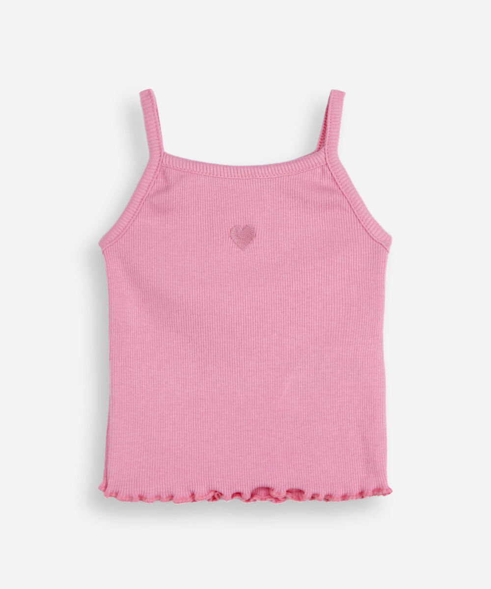 blusa de algodão infantil alça fina coração rosa