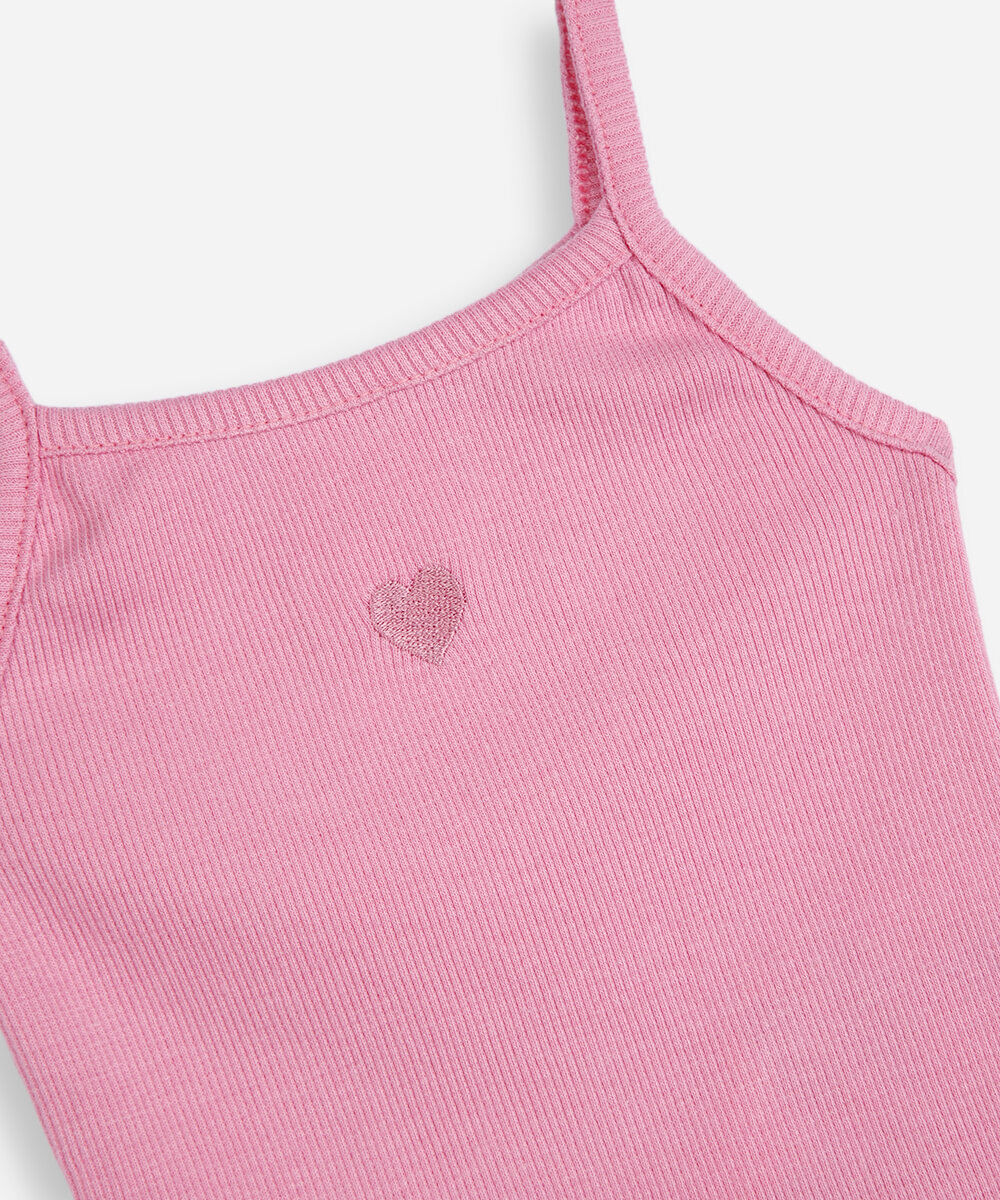 blusa de algodão infantil alça fina coração rosa