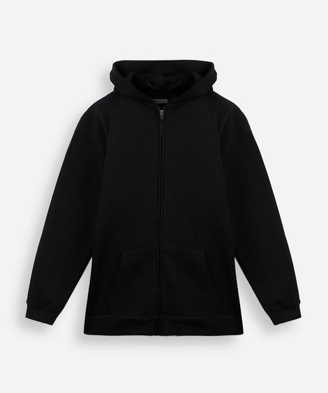 blusão de moletom juvenil com zíper preto