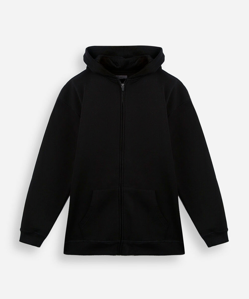 blusão de moletom juvenil com zíper preto
