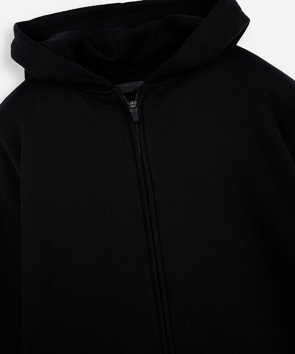 blusão de moletom juvenil com zíper preto