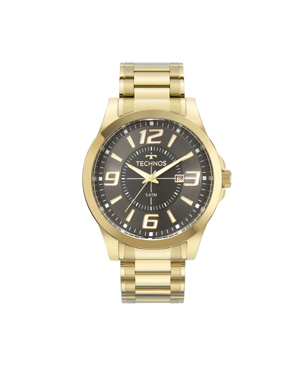 relógio masculino technos analógico calendário 2115laas 4c dourado
