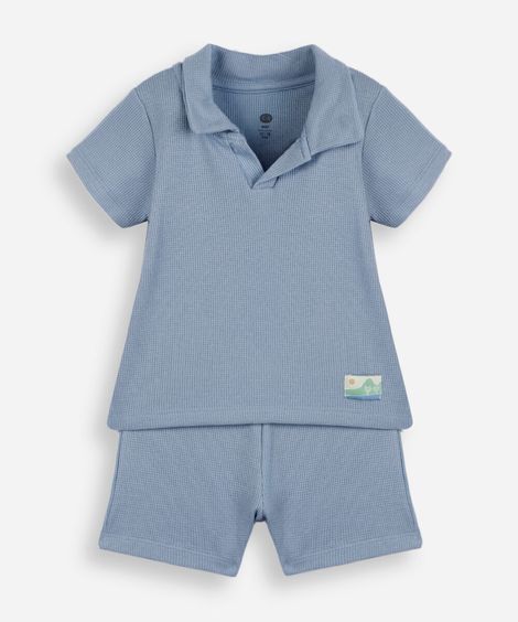 conjunto infantil polo de algodão azul