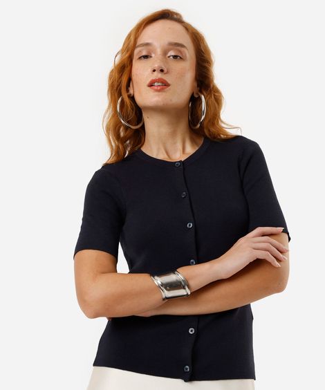 blusa feminina de tricot com botões azul