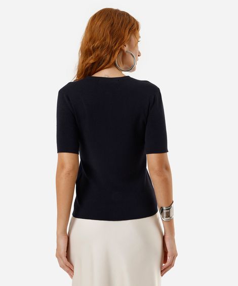 blusa feminina de tricot com botões azul