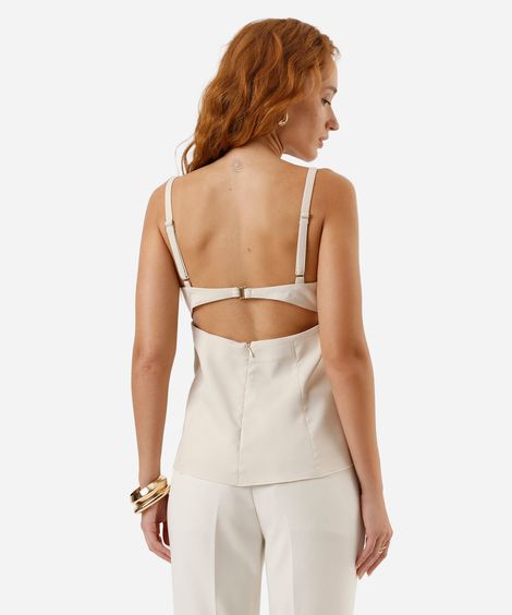 blusa peplum alça fina feminina decote v bege
