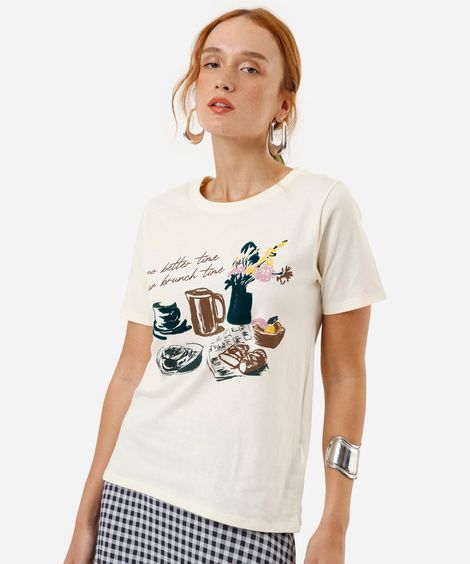 camiseta feminina brunch time amarela