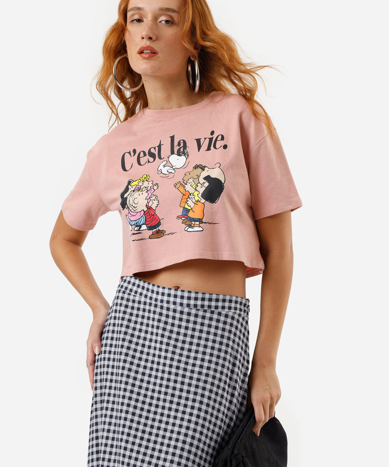 cropped feminino de algodão snoopy rosa