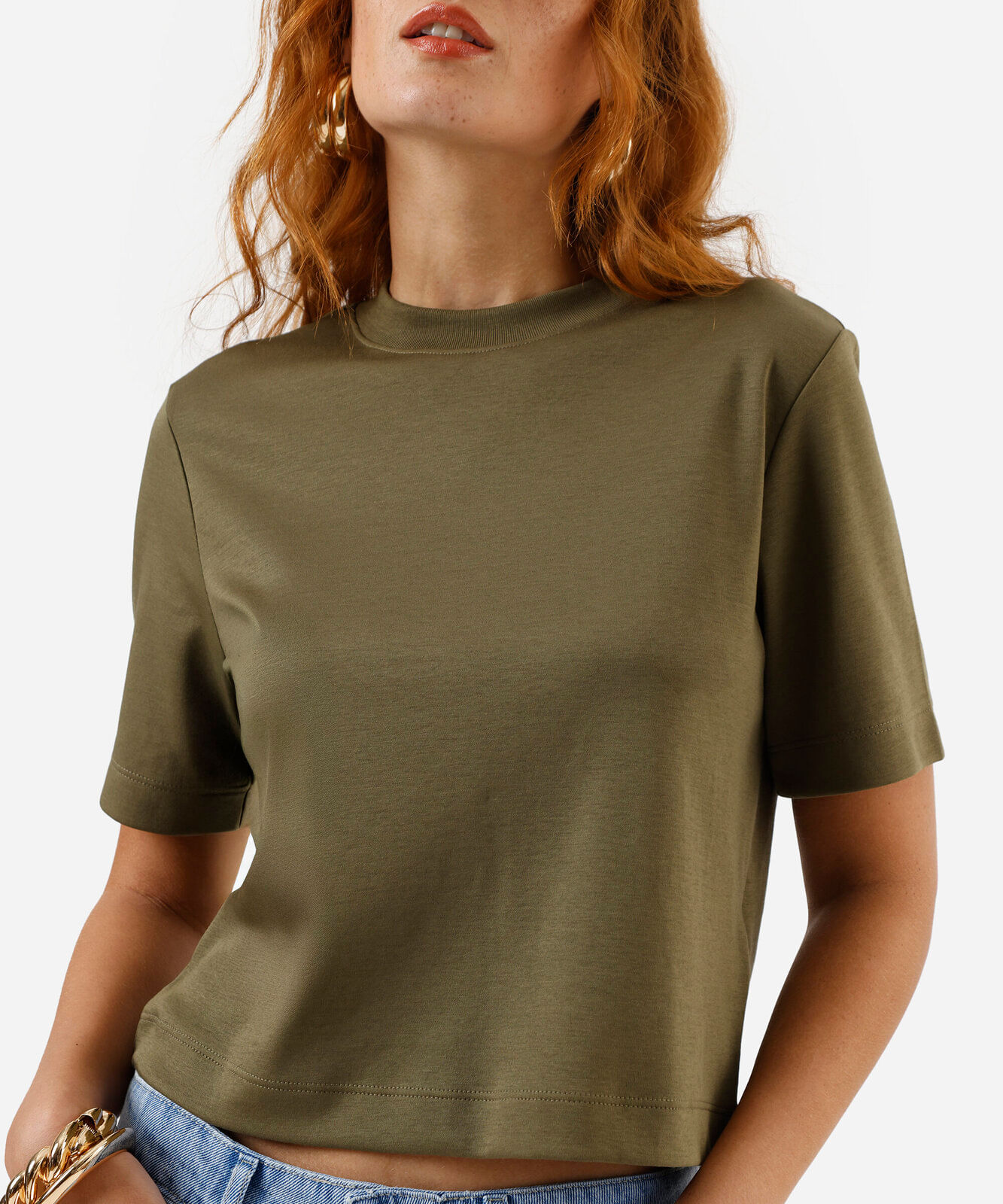 camiseta básica feminina de algodão peruano verde