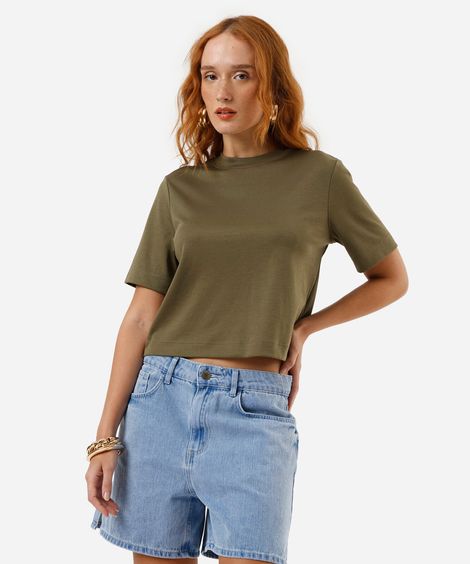 camiseta básica feminina de algodão peruano verde