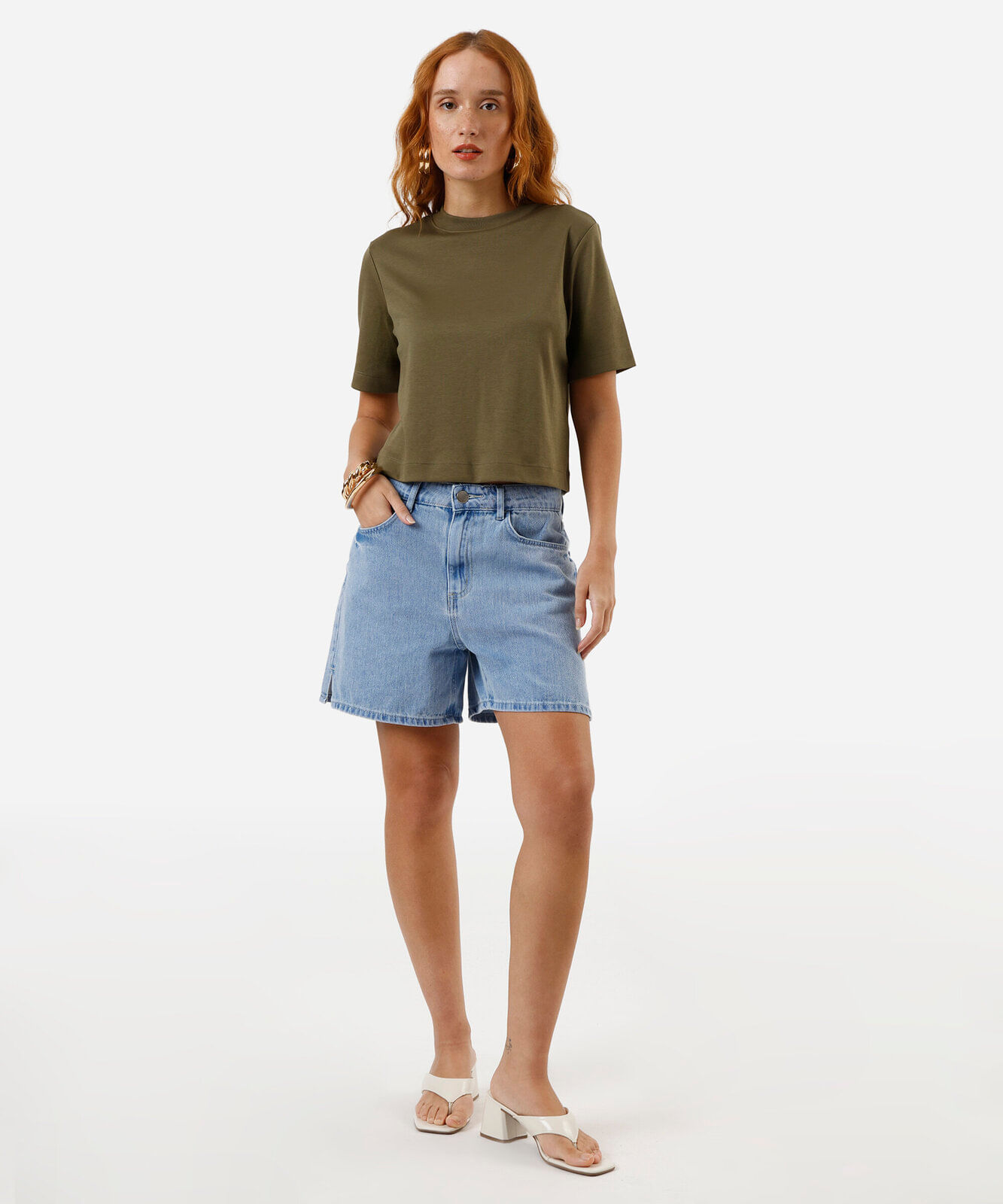 camiseta básica feminina de algodão peruano verde