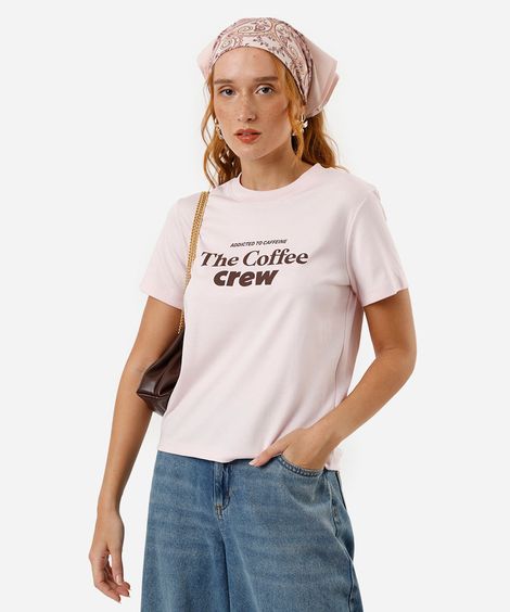 camiseta feminina de algodão the coffe crew rosa