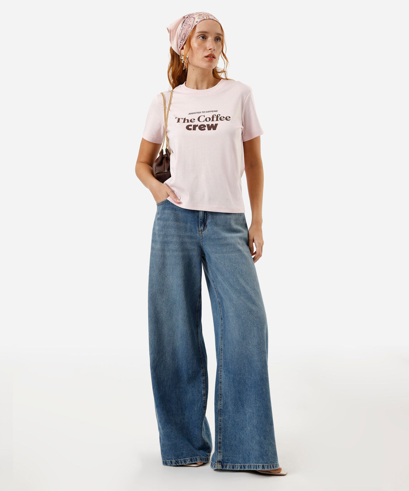 camiseta feminina de algodão the coffe crew rosa