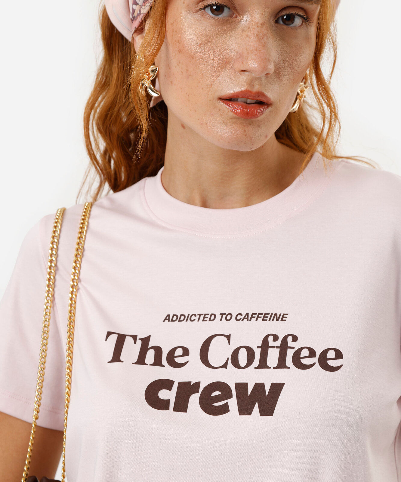 camiseta feminina de algodão the coffe crew rosa