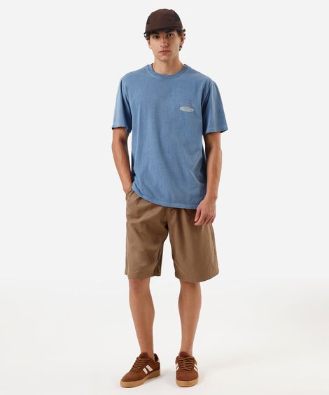 camiseta masculina de algodão estampada estonada azul