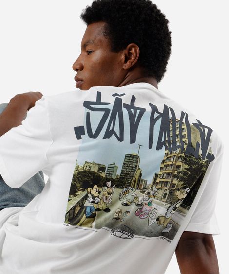 camiseta masculina em algodão turma do mickey são paulo off white