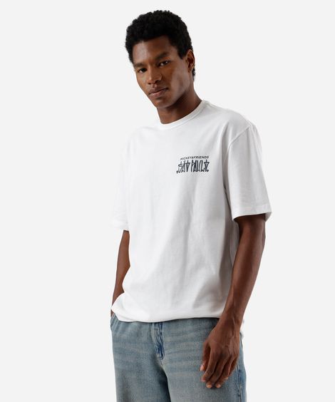 camiseta masculina em algodão turma do mickey são paulo off white