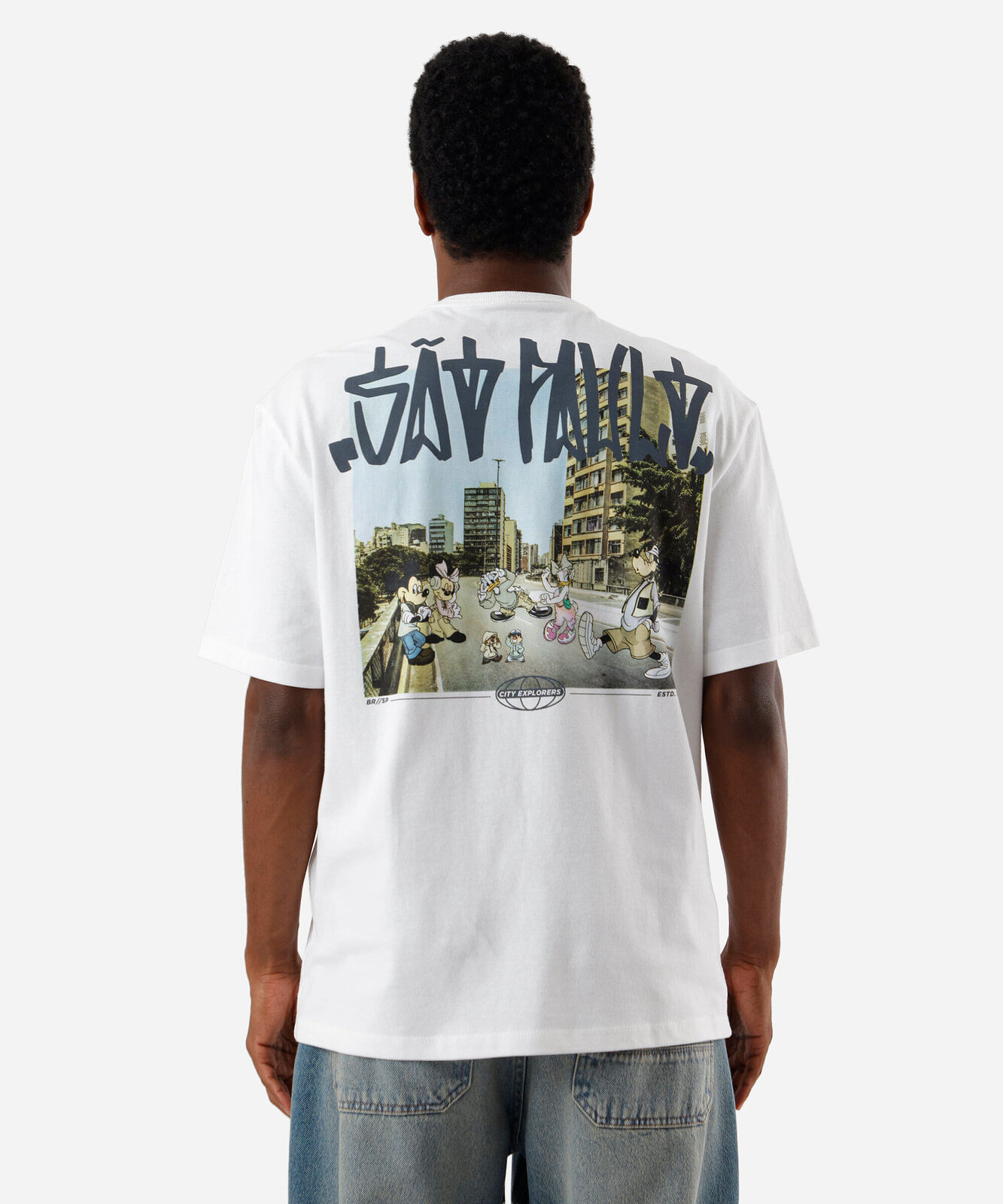 camiseta masculina em algodão turma do mickey são paulo off white