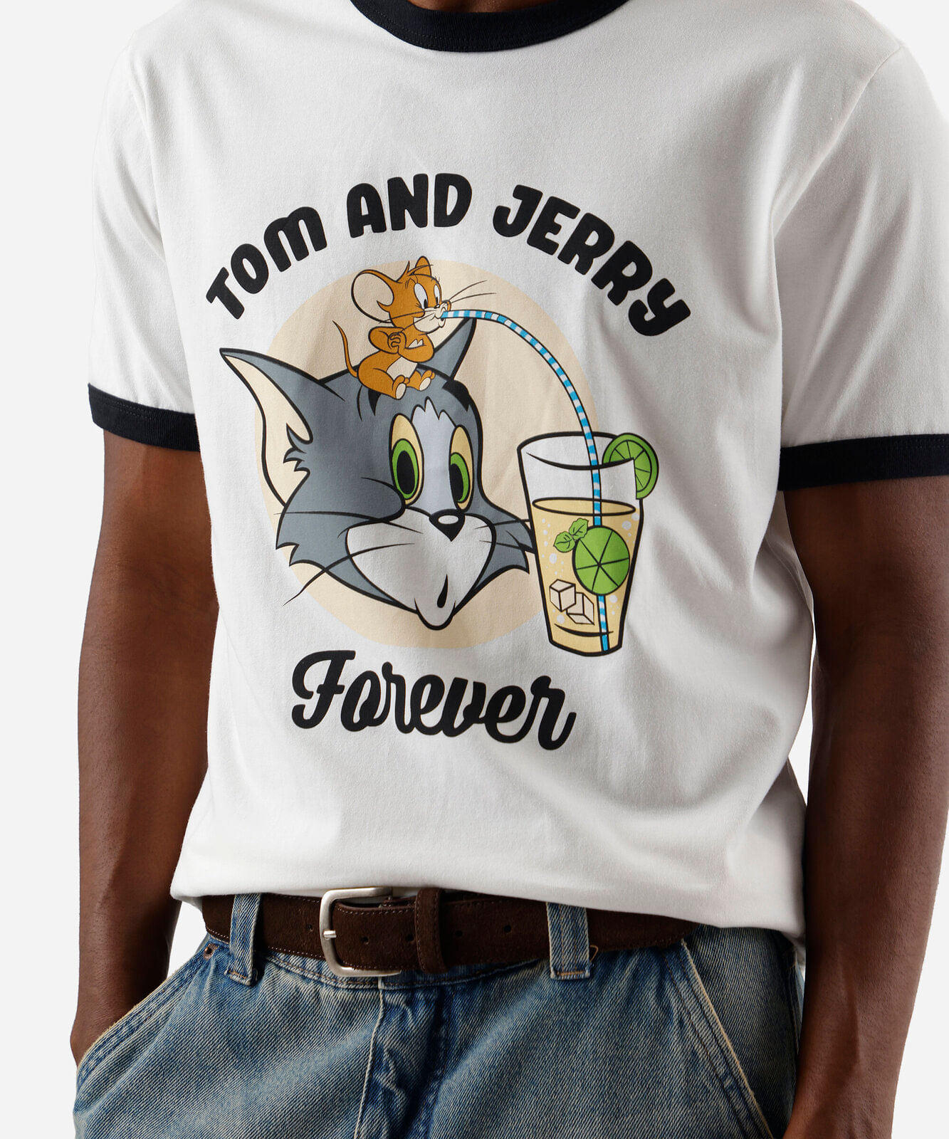 camiseta masculina de algodão looney tunes drink off white