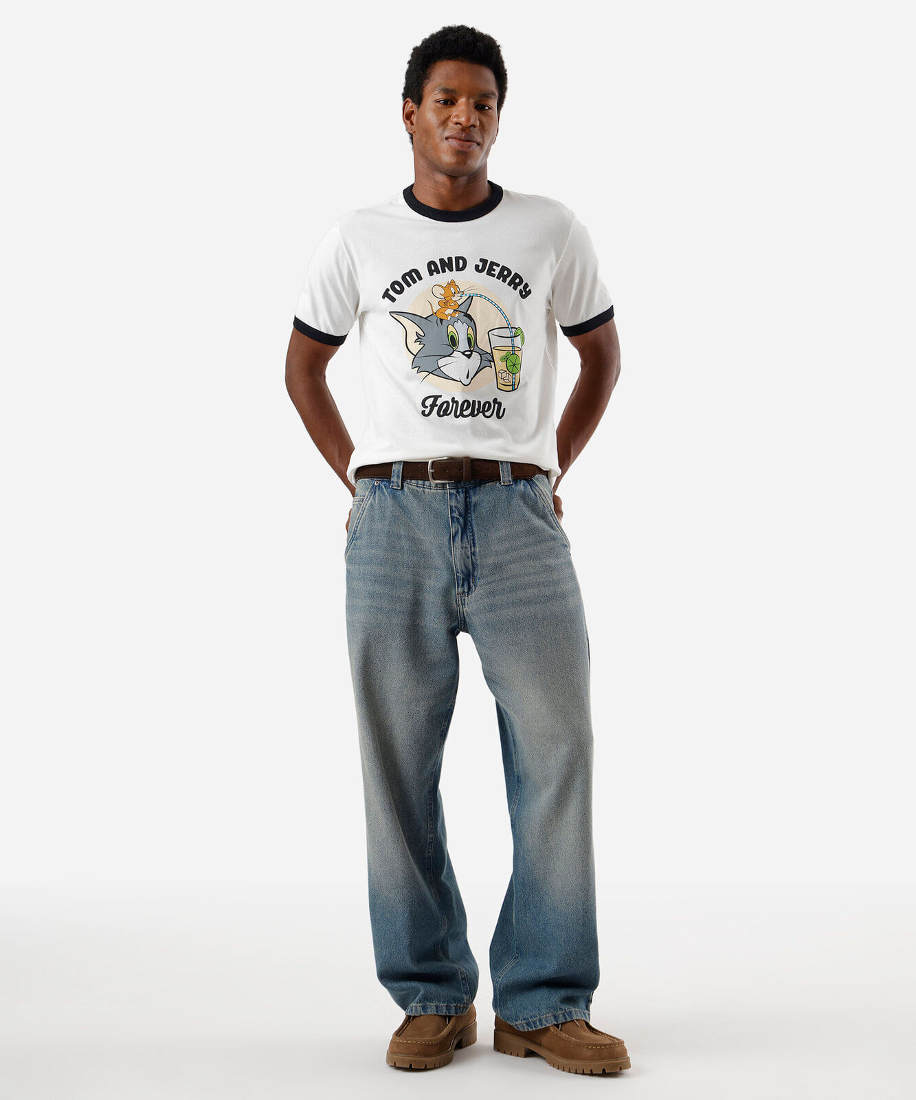 camiseta masculina de algodão looney tunes drink off white