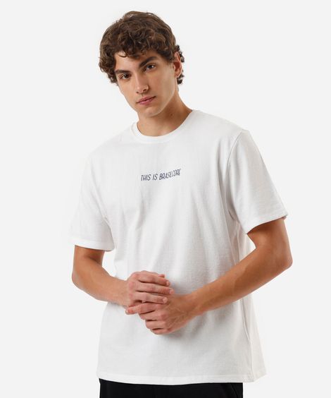 camiseta masculina de algodão estampada brasilcore off white