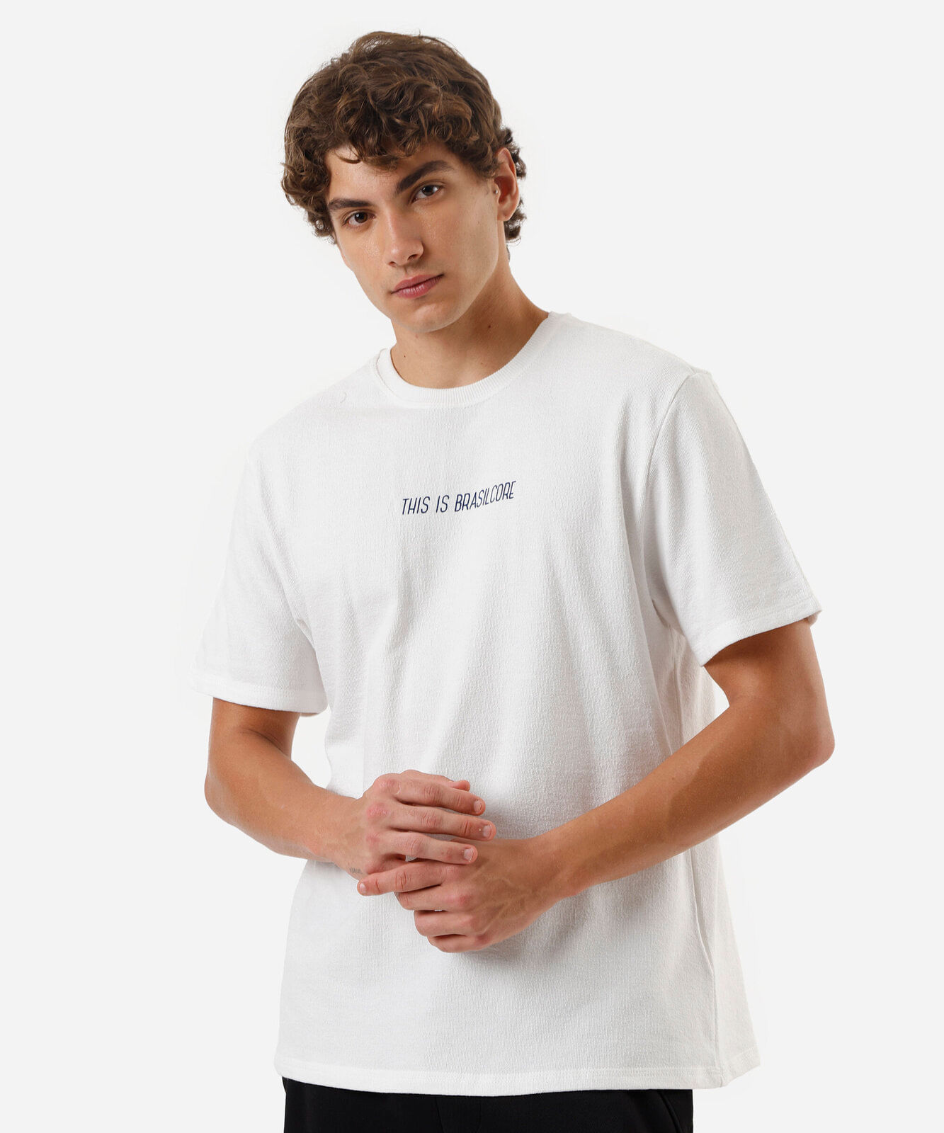 camiseta masculina de algodão estampada brasilcore off white