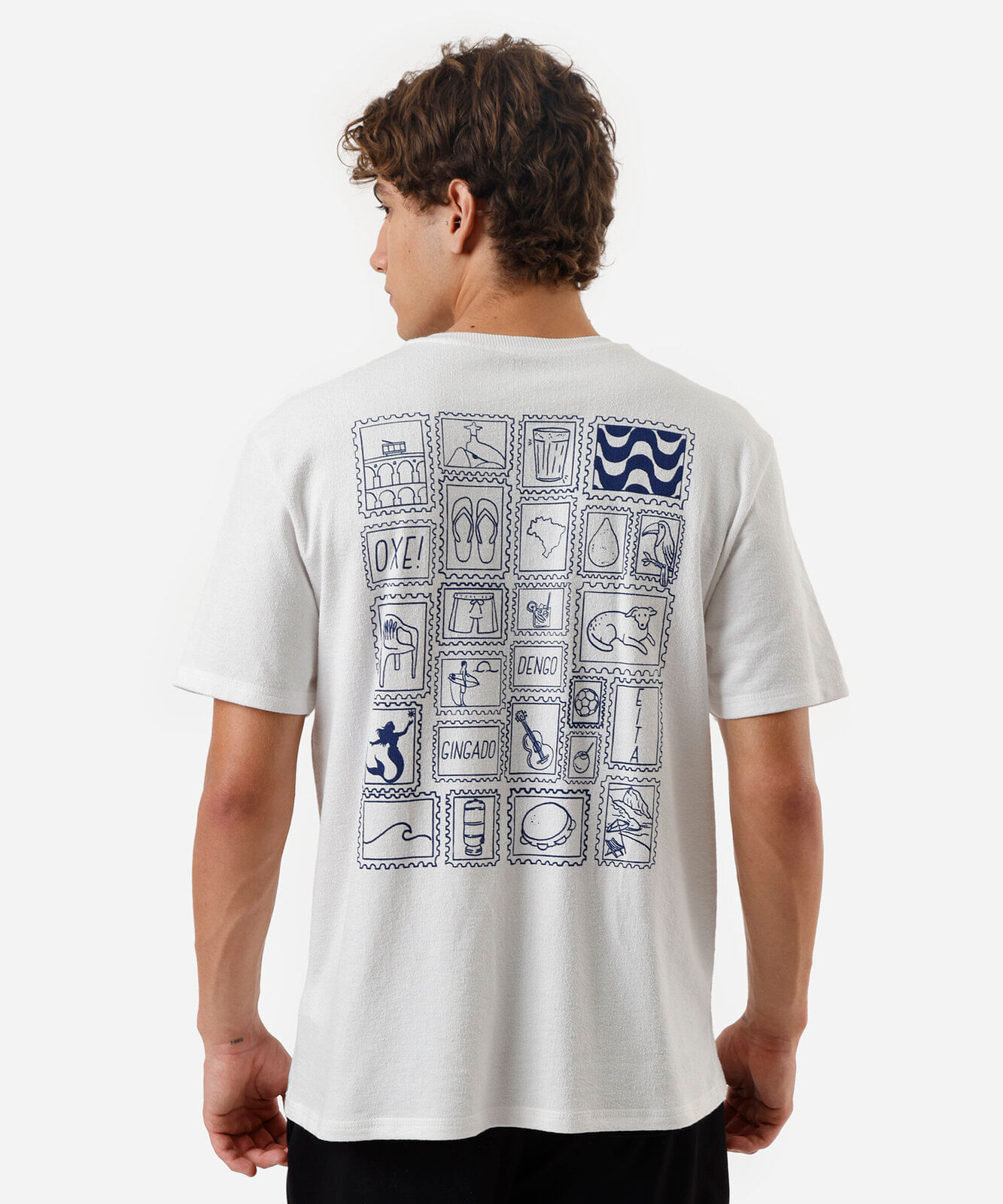 camiseta masculina de algodão estampada brasilcore off white