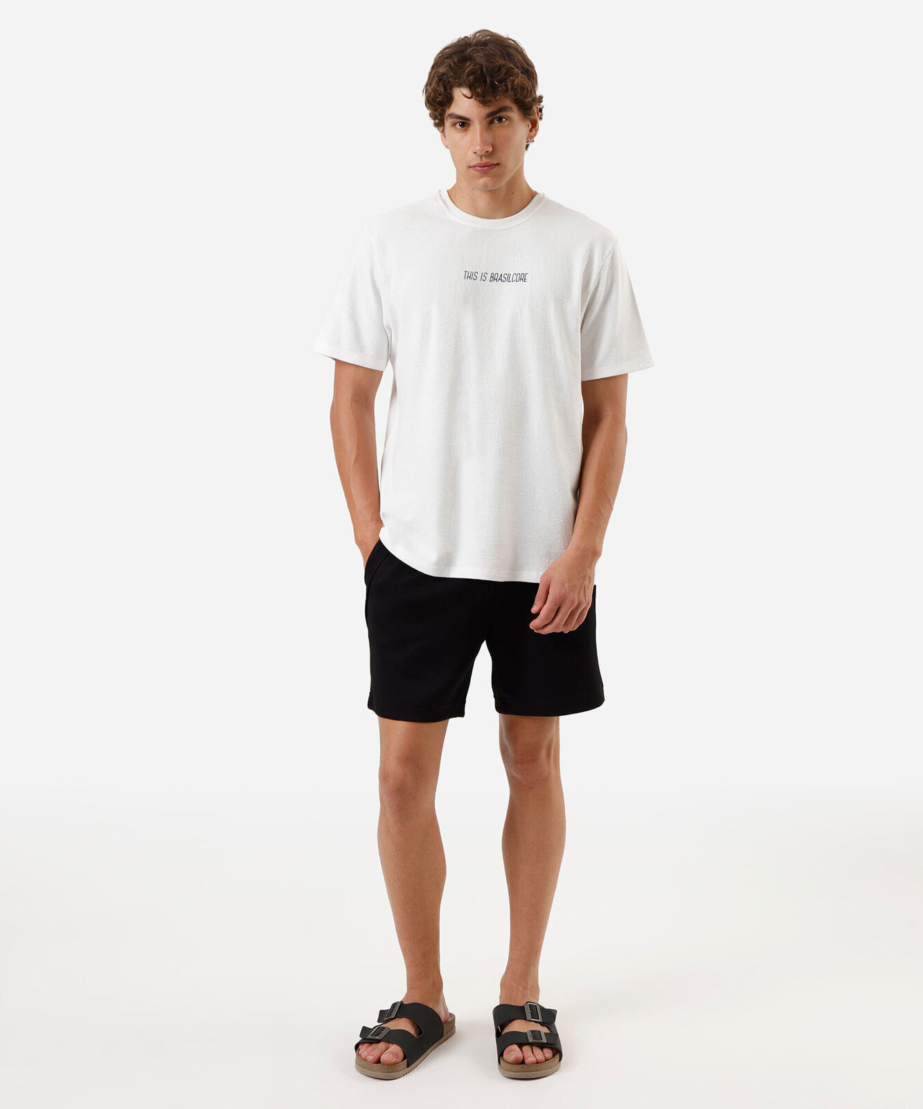 camiseta masculina de algodão estampada brasilcore off white
