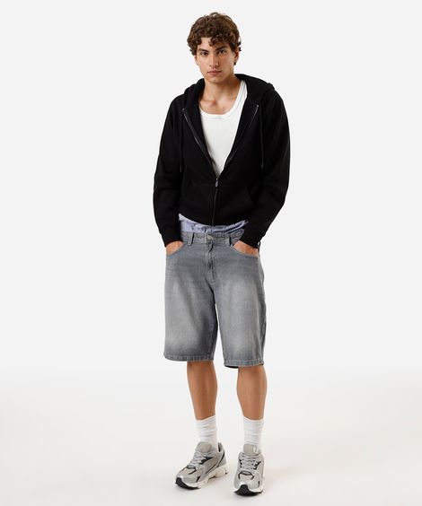 bermuda reta masculina jeans cinza