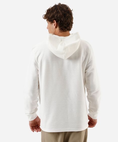 camiseta masculina manga longa com capuz canelada off white