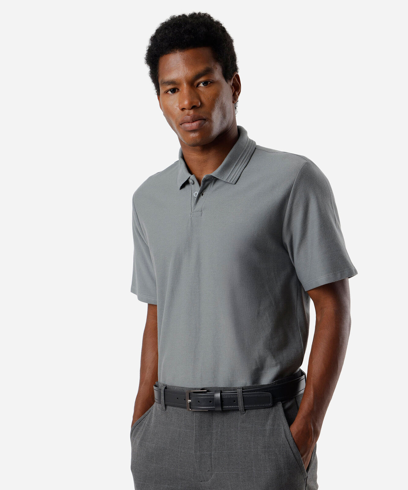 polo masculina de algodão manga curta cinza