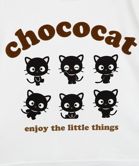 camiseta cropped juvenil de algodão chococat hello kitty off white