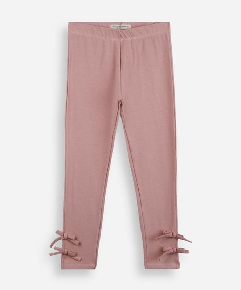 calça legging infantil com lacinhos na barra rosa